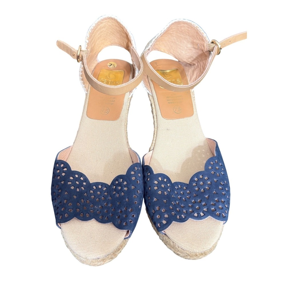 Kanna Navy Blue Suede Scalloped‎ Espadrille Wedge Sandals Spain Women 7.5 EU 38